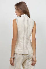 Premium- Tie Neck Linen Blend Top