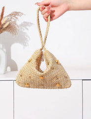Rivet Bead Straw Handbag