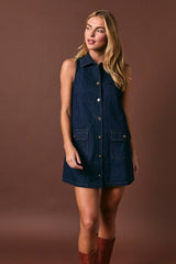 Dark Wash Denim Button Front Mini Dress