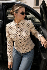 Polka Dot Tailored Cropped Shirt Jacket