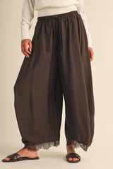Chocolate Brown Lace Trim Balloon Pants