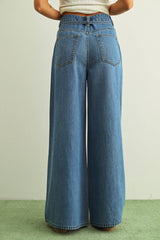 Drawstring Wide-Leg Denim Pants