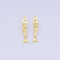 Hammered Fish Stud Earrings