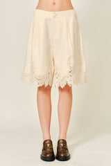 Lace Trim Tailored Long Shorts