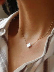 18K Gold Non-Tarnish Freshwater Pearl Clover, Heart Necklace: Yellow Gold / Clover-Cloverie