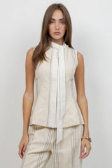 Premium- Tie Neck Linen Blend Top