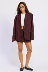 Bordeaux Pinstripe Mini Skirt