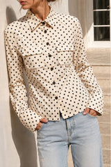 Polka Dot Tailored Cropped Shirt Jacket