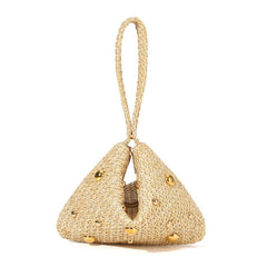 Rivet Bead Straw Handbag
