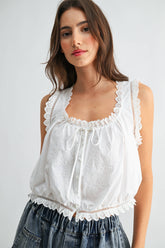 Eyelet Tie Front Blouse