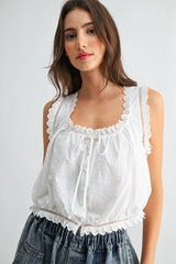 Eyelet Tie Front Blouse