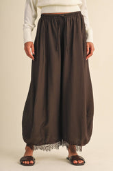 Chocolate Brown Lace Trim Balloon Pants