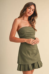 Olive Green Strapless Mini Dress