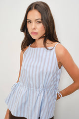 Blue Stripe Peplum Cami Top