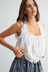 Eyelet Tie Front Blouse