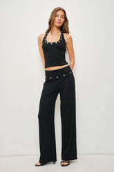 Black Grommet Wide Leg Pants