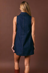 Dark Wash Denim Button Front Mini Dress