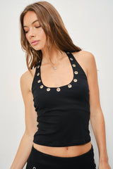 Black Grommet Halter Cami