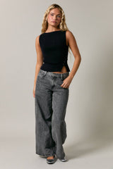 Black Side Button Tank