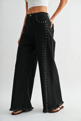 Black Studded Wide Leg Jeans