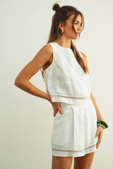 Linen Stitched Trim Top