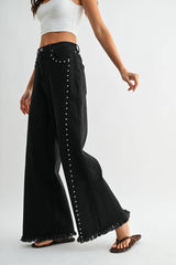 Black Studded Wide Leg Jeans