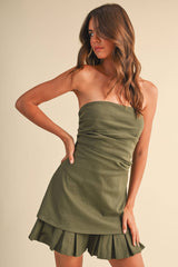 Olive Green Strapless Mini Dress
