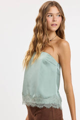 Sage Green Satin Lace Strapless Top