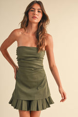 Olive Green Strapless Mini Dress