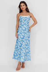 Sky Bloom Lace-Trim Midi Dres