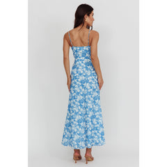 Sky Bloom Lace-Trim Midi Dres
