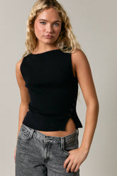 Black Side Button Tank