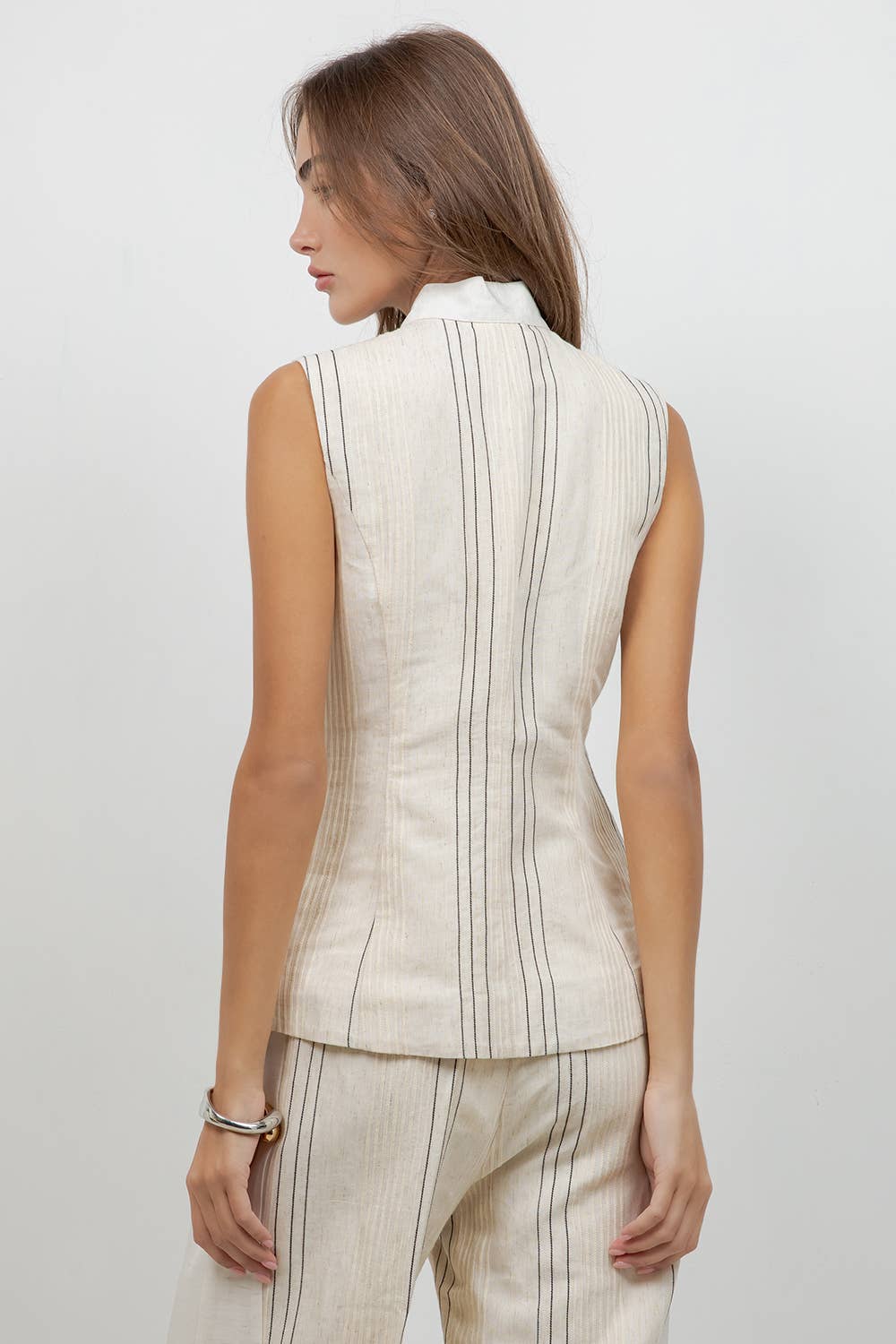 Premium- Tie Neck Linen Blend Top