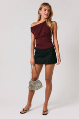 Burgundy Sleeveless Ruched Waist Top