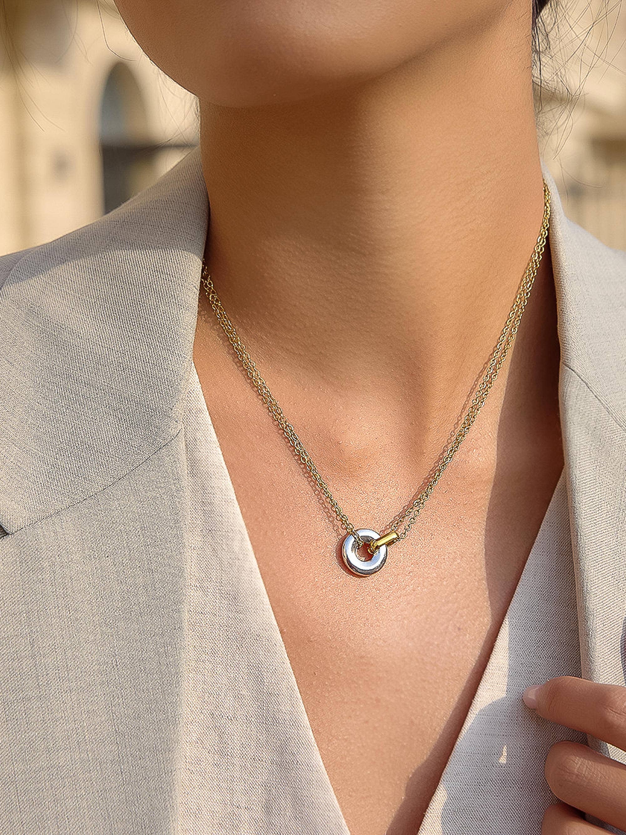 Brixton 18K Gold Non-Tarnish Two Tone Circle Necklace