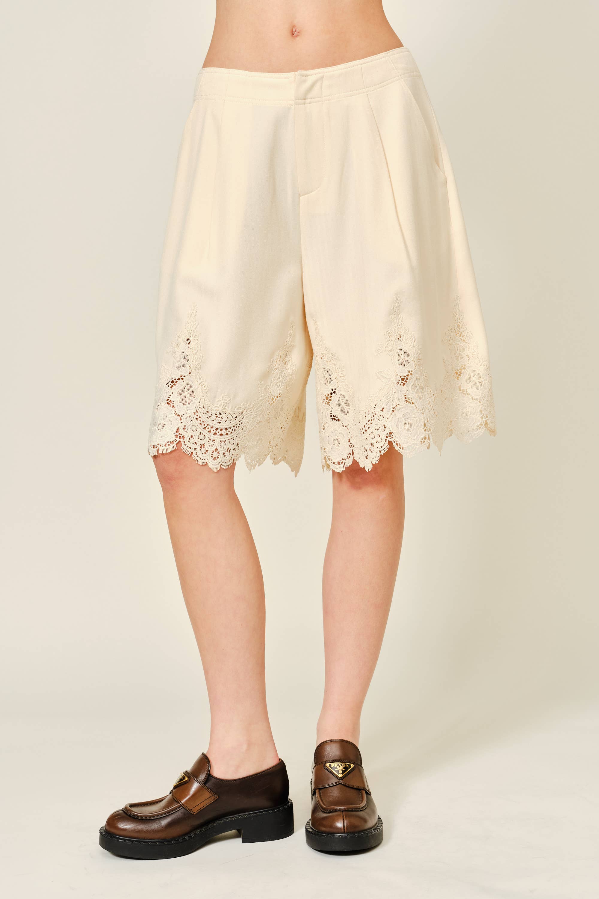 Lace Trim Tailored Long Shorts