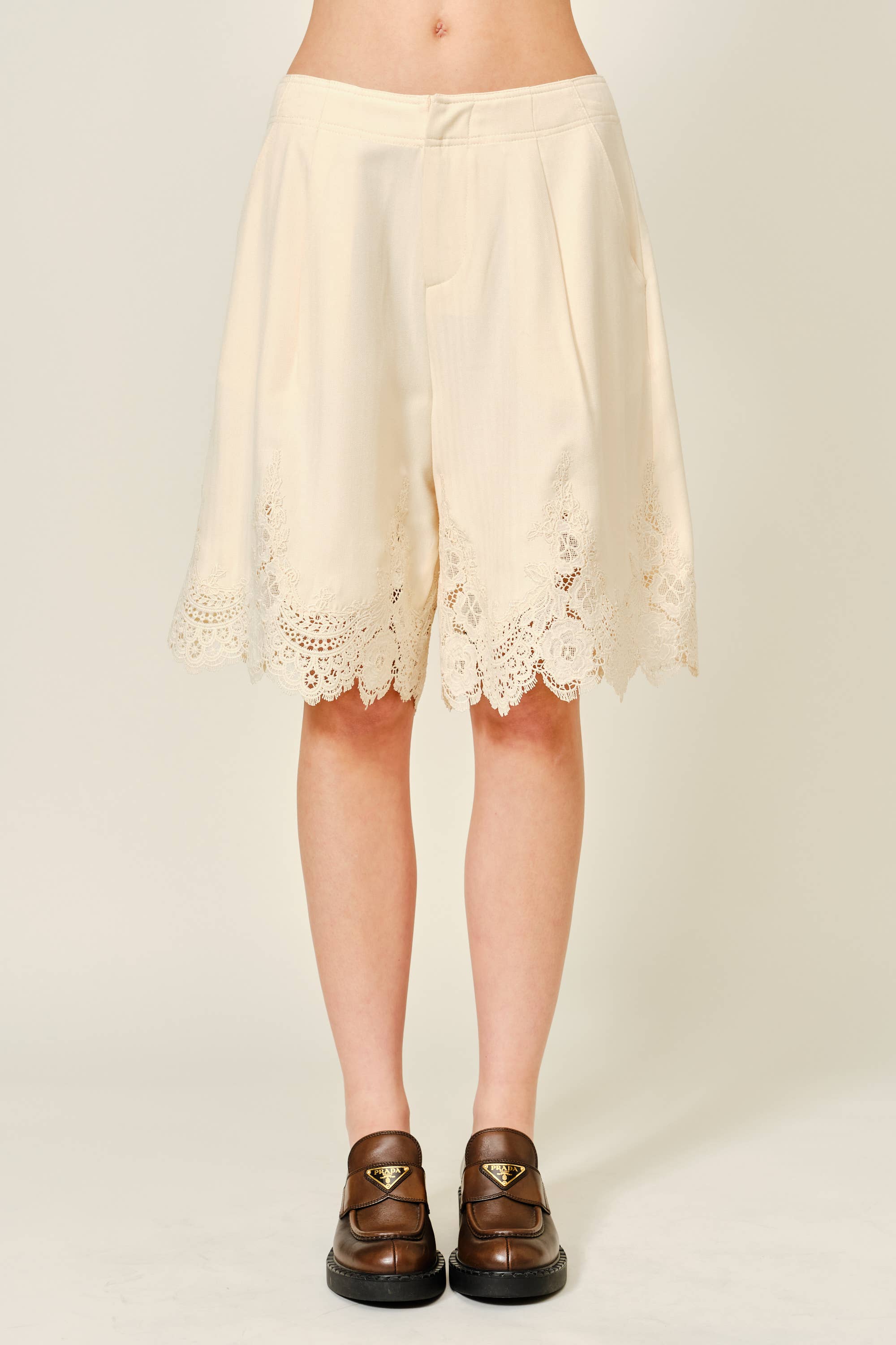 Lace Trim Tailored Long Shorts