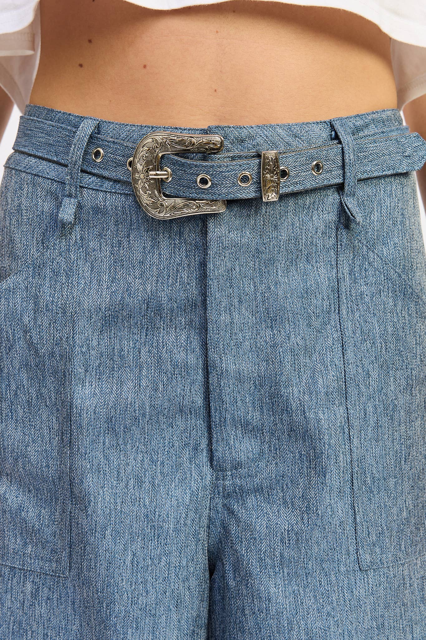 Belted Denim Trousers