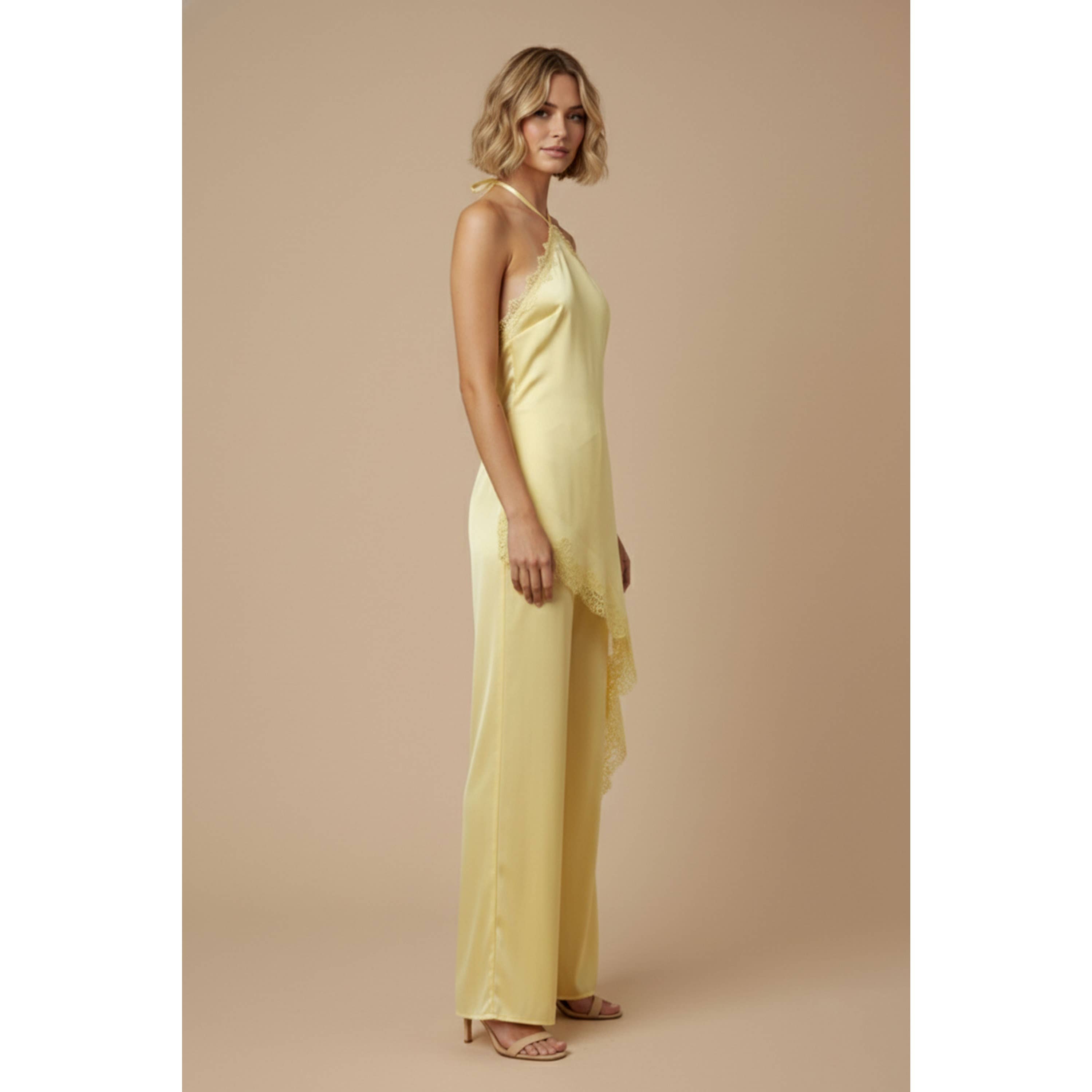 Satin Lace Halter Jumpsuit
