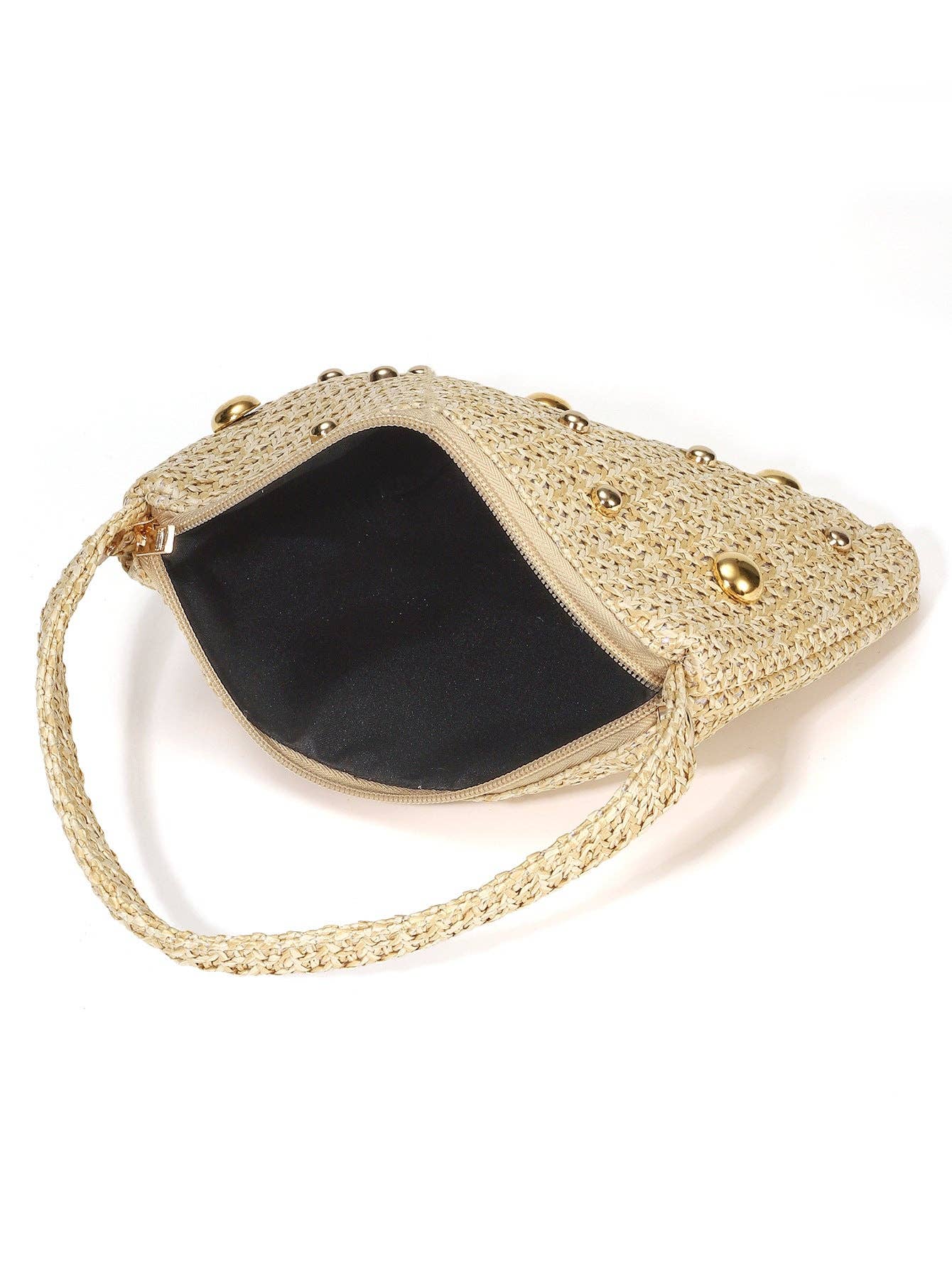 Rivet Bead Straw Handbag