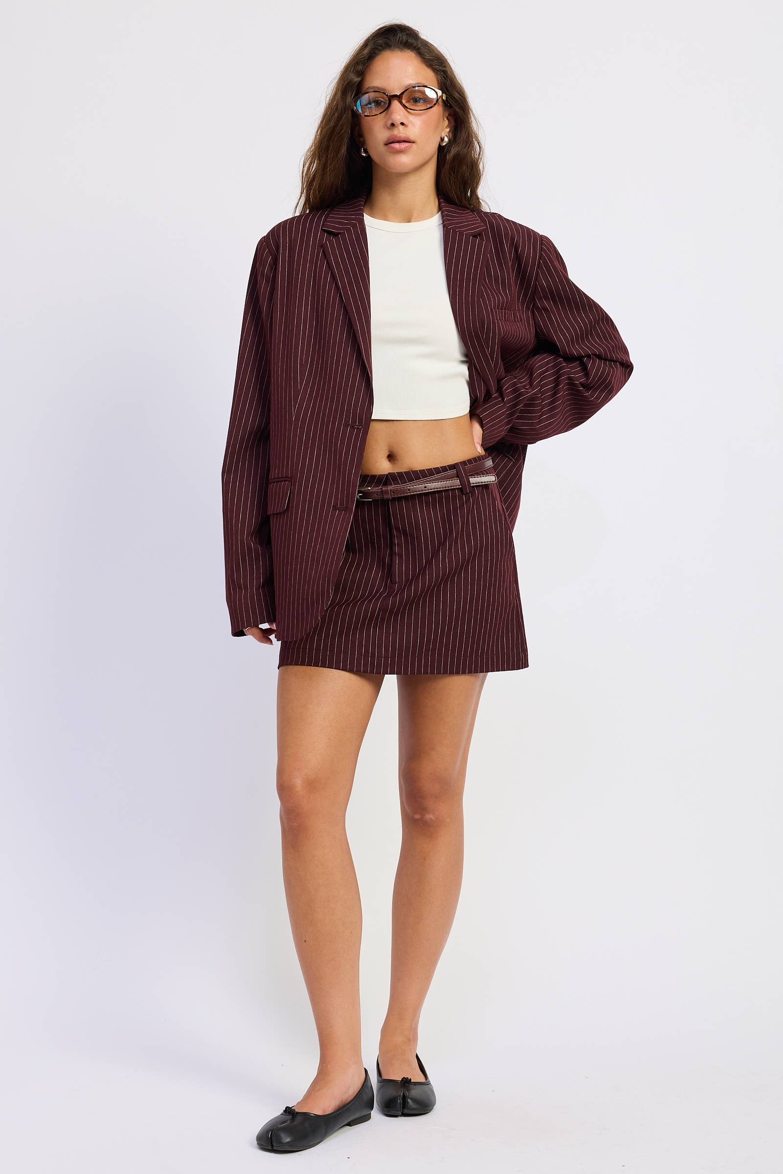 Bordeaux Pinstripe Mini Skirt