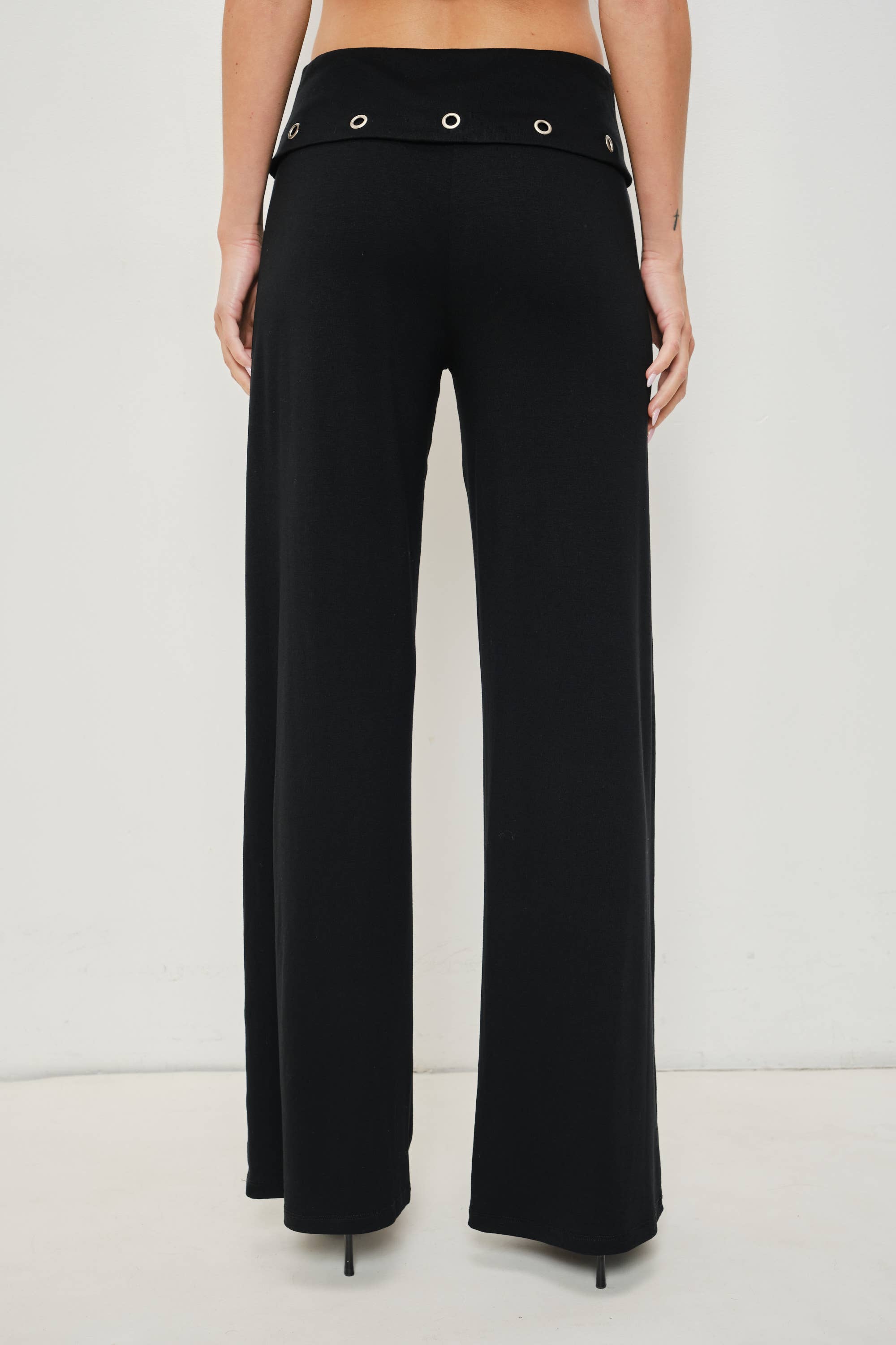 Black Grommet Wide Leg Pants