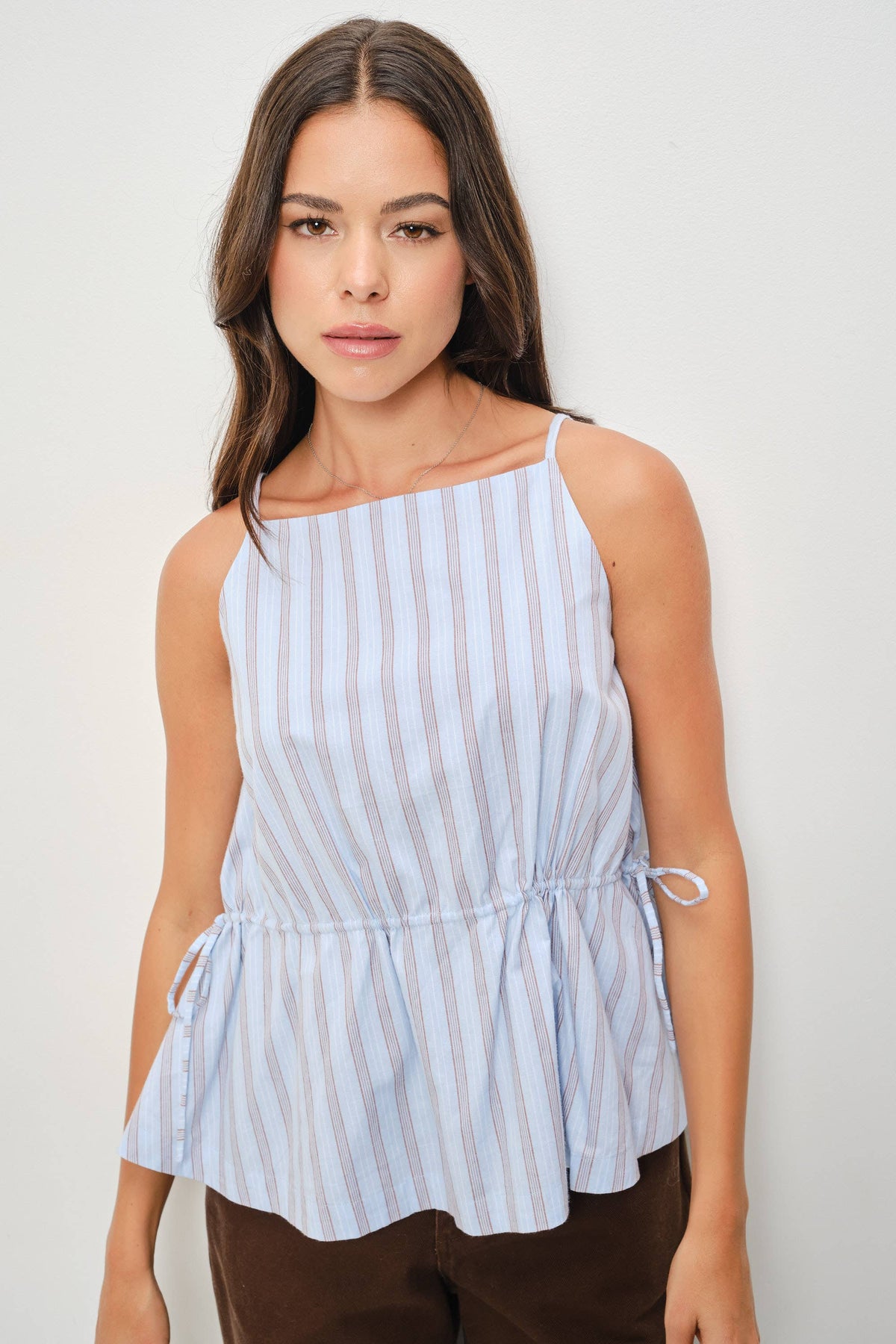 Blue Stripe Peplum Cami Top