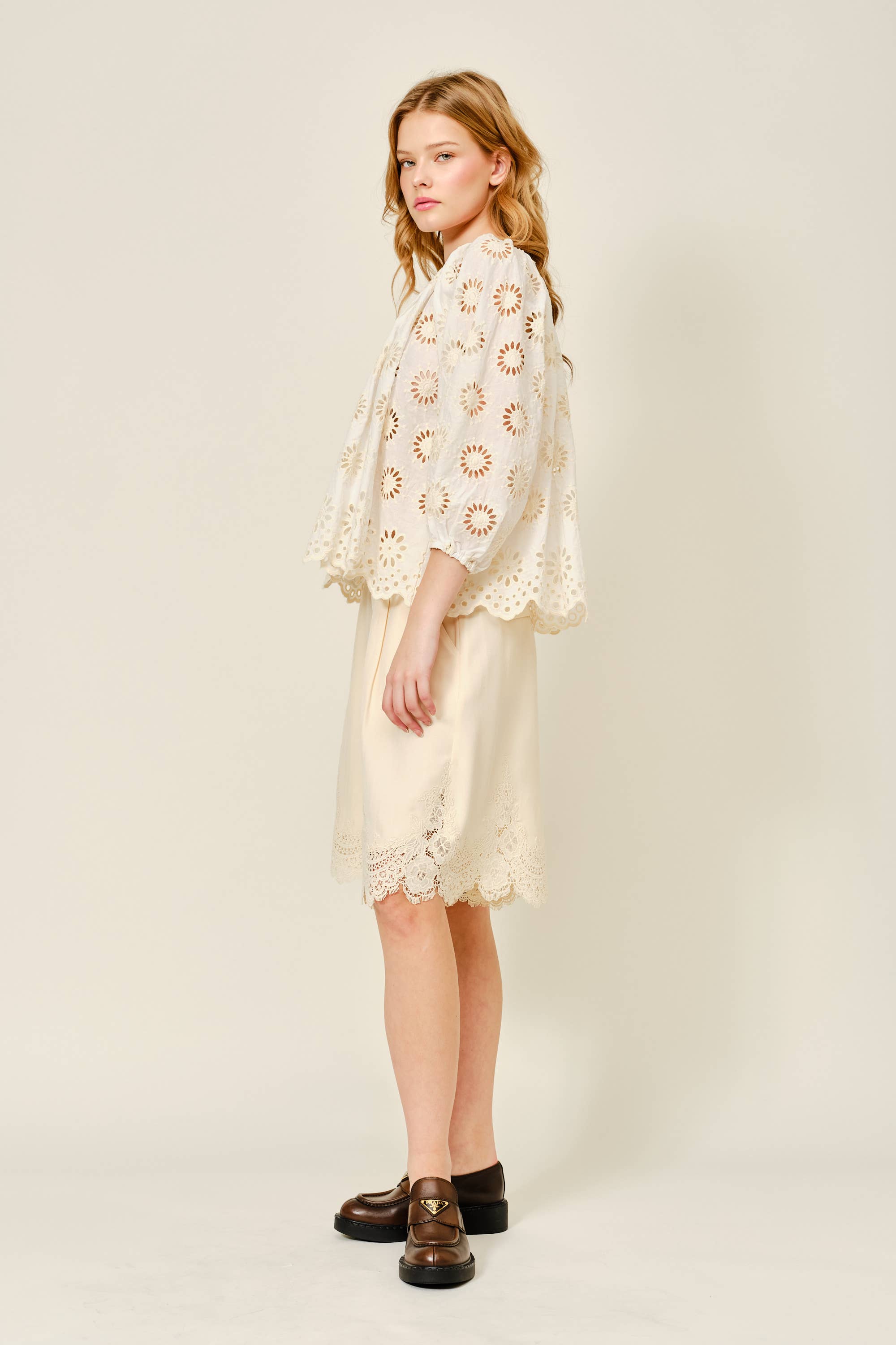 Lace Trim Tailored Long Shorts