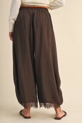 Chocolate Brown Lace Trim Balloon Pants