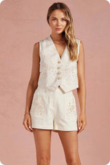 Floral Embroidery Vest