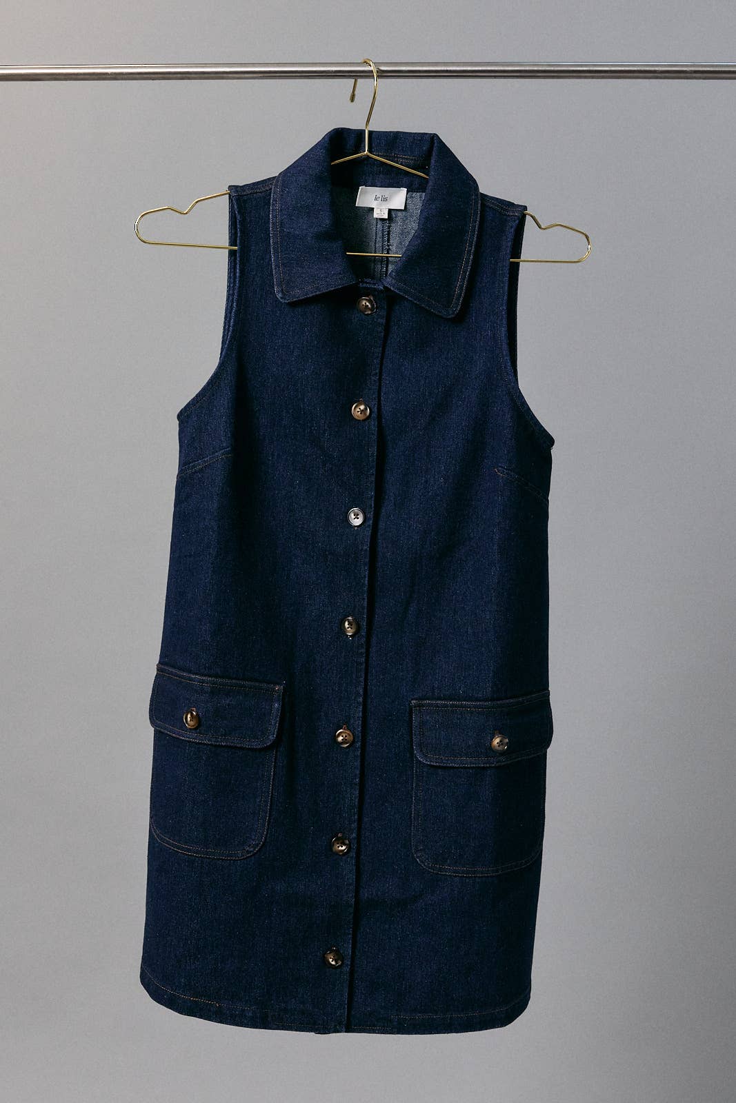 Dark Wash Denim Button Front Mini Dress