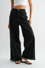 Black Studded Wide Leg Jeans