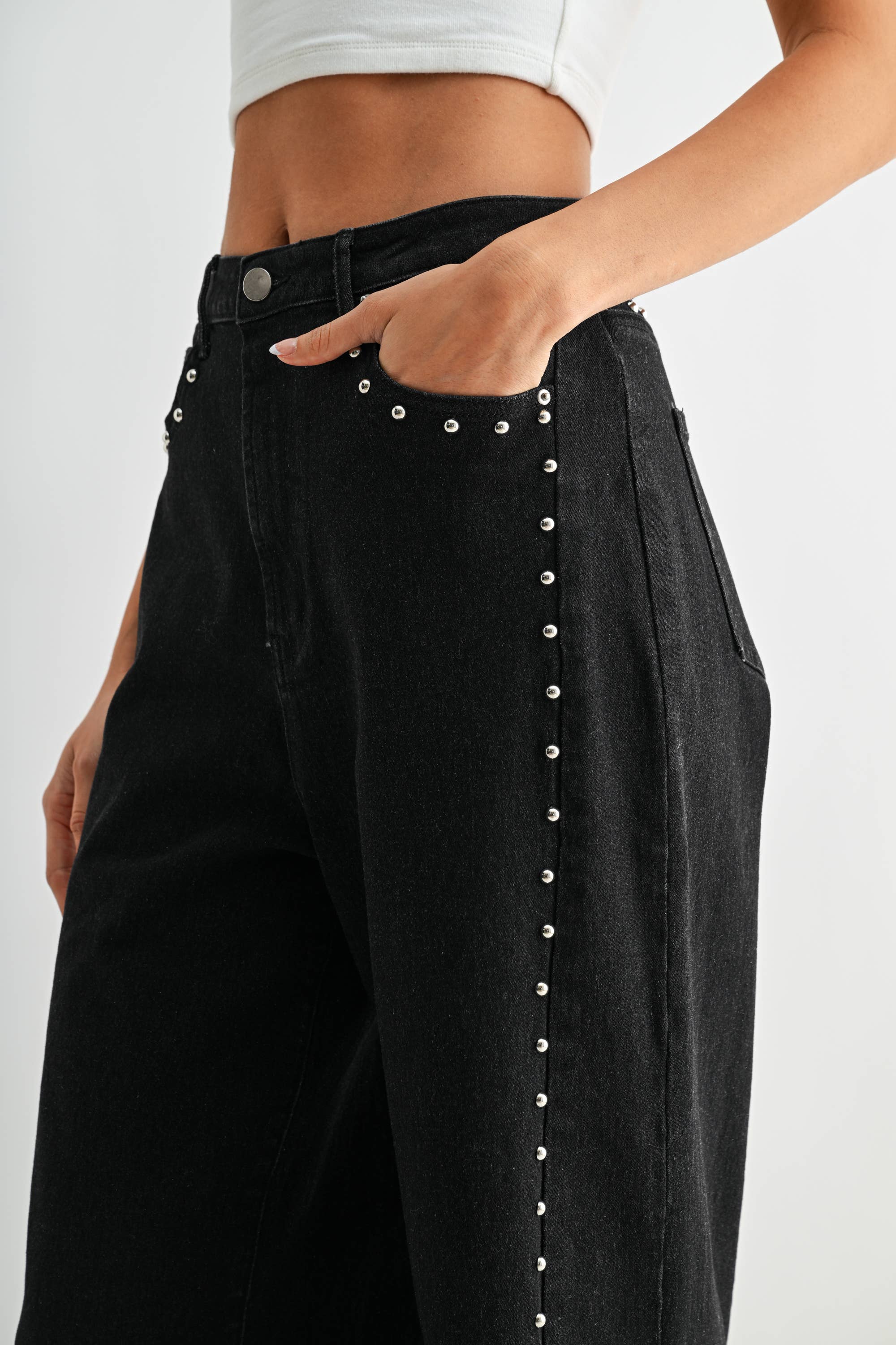 Black Studded Wide Leg Jeans