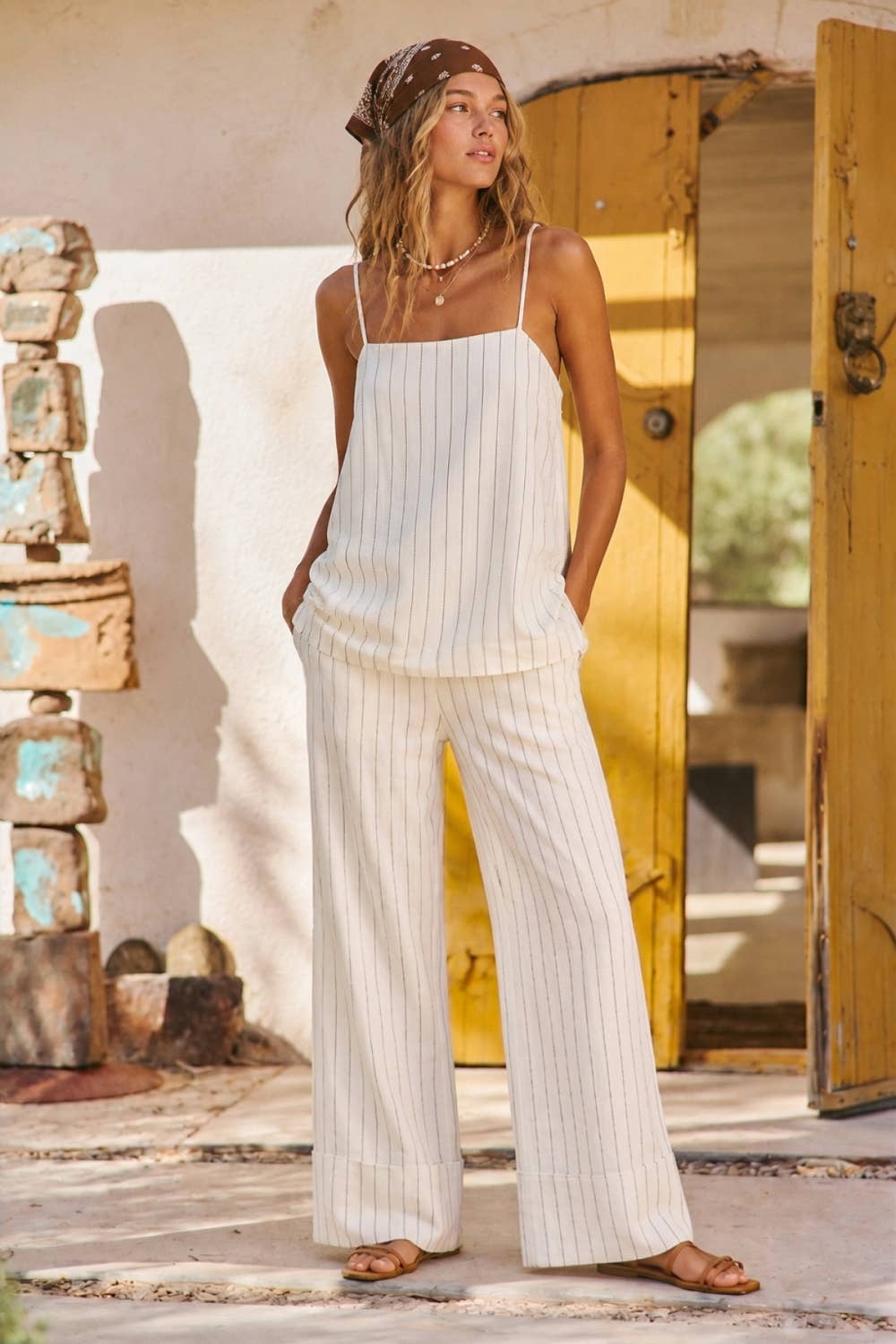 Linen Blend Pinstripe Set - Sold Separately